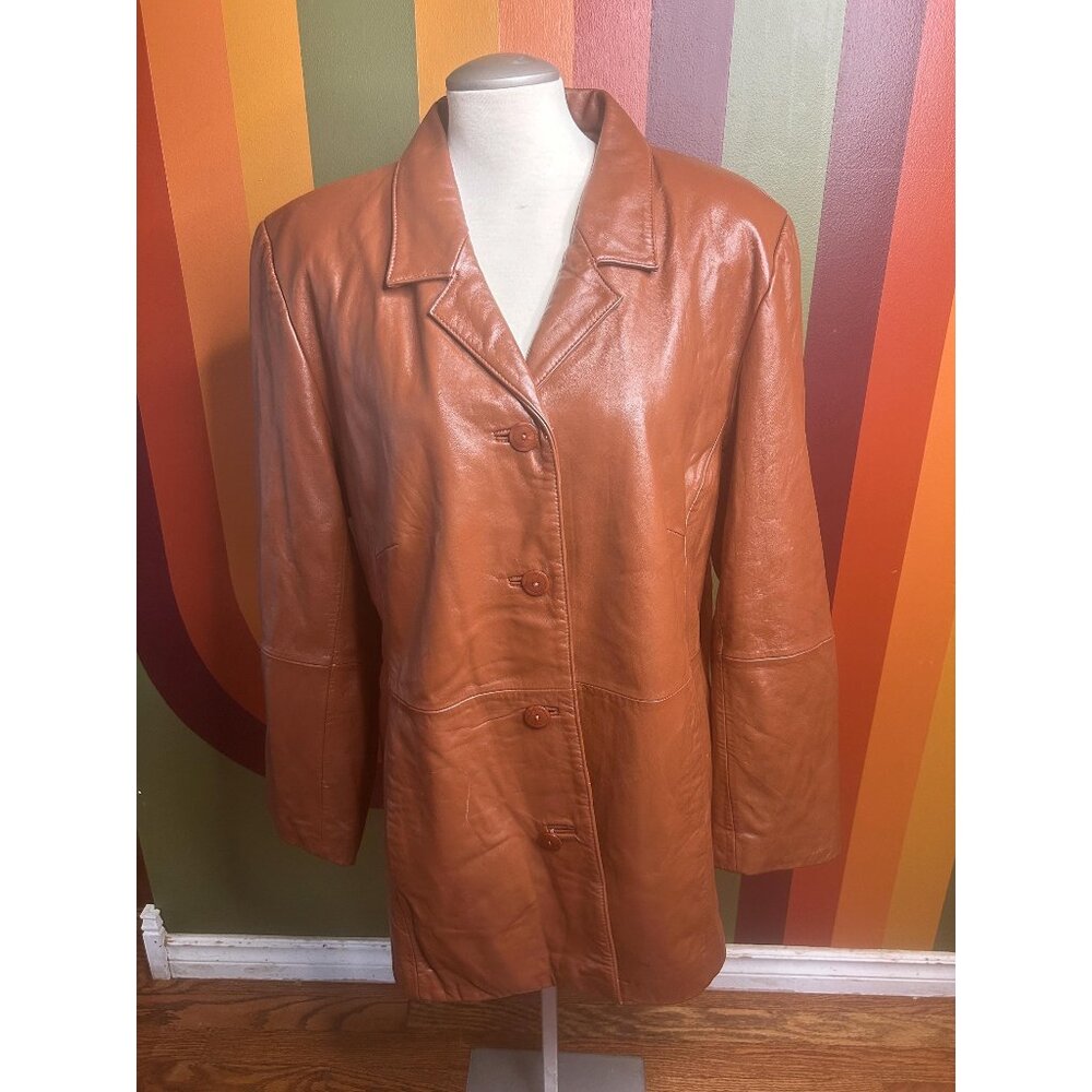 The career collection brown leather coat jacket women’s size 20 Y2K fashion